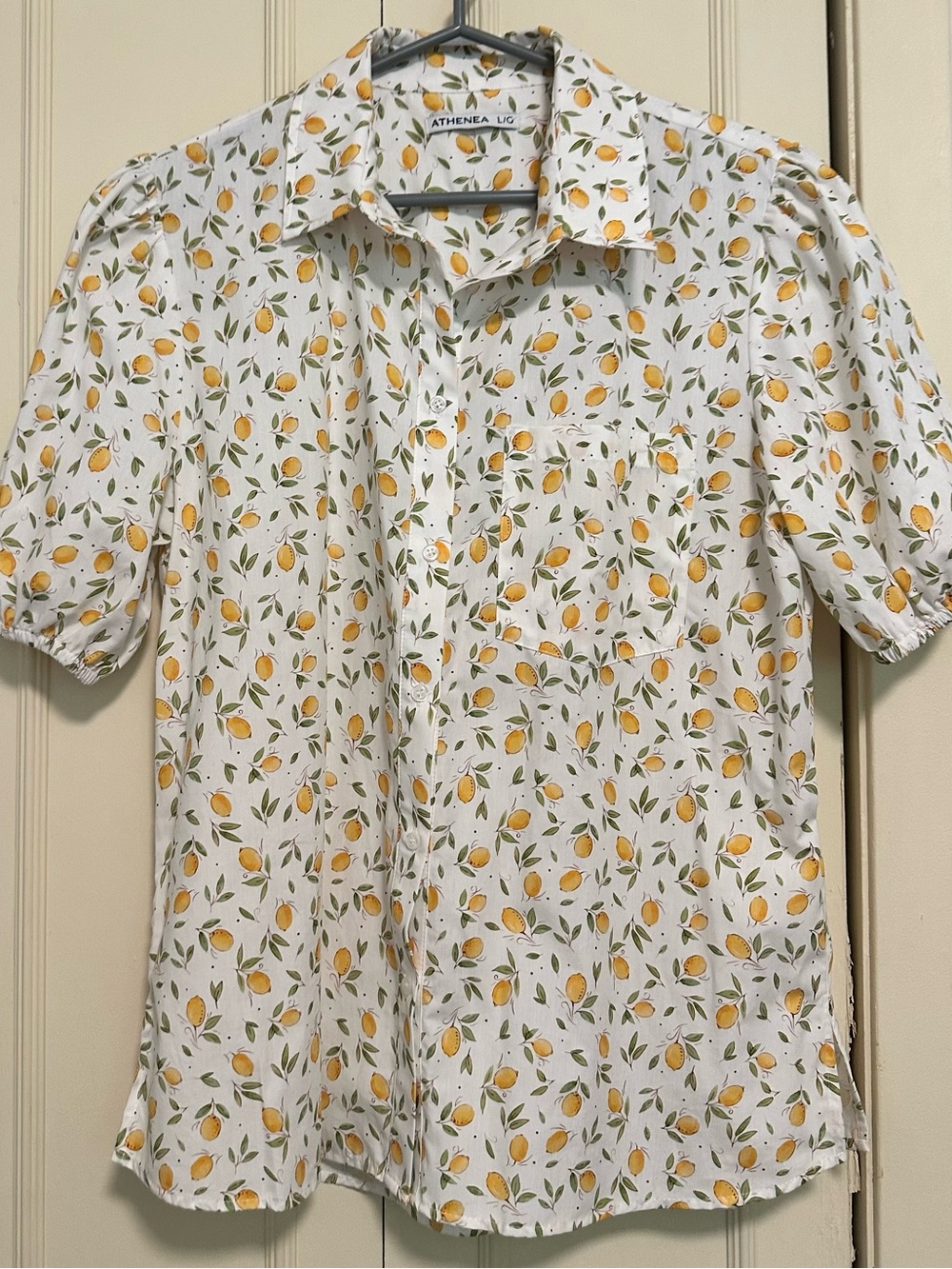 Athena White Lemon-Print Button Shirt